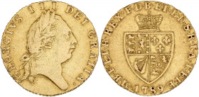 GRANDE-BRETAGNE - UNITED KINGDOM
Georges III (1760-1820). Demi-guinée 1789.
Fr.362 ; Or - 4,11 g - 21 mm - 12 h
TB.