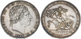 GRANDE-BRETAGNE - UNITED KINGDOM
Georges III (1760-1820). Couronne (crown) 1818- LIX, Londres.
S.3787 ; Argent - 28,21 g - 38 mm - 6 h
Légèrement frot...