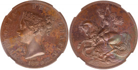 GRANDE-BRETAGNE - UNITED KINGDOM
Victoria (1837-1901). Essai fantaisie de la couronne (Crown) au dragon (INA RETRO ISSUE), Flan bruni (PROOF) 1879 DRG...