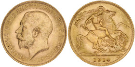 GRANDE-BRETAGNE - UNITED KINGDOM
Georges V (1910-1936). 1/2 souverain 1914, Londres.
Fr.405 ; Or - 4 g - 19 mm - 12 h
Avec tout son brillant d’origine...