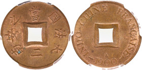 INDOCHINE - INDOCHINA
IIIe République (1870-1940). Sapèque 1900, A, Paris.
Lec.16 ; Bronze - 20 mm - 6 h
PCGS MS64BN (46267162). 
Superbe à Fleur de c...