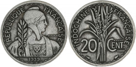 INDOCHINE - INDOCHINA
IIIe République (1870-1940). Essai de 20 centimes 1939, A, Paris.
Lec.237 ; Nickel - 6 g - 24 mm - 12 h
Tranche lisse. TTB.