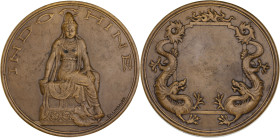INDOCHINE - INDOCHINA
IIIe République (1870-1940). Médaille Indochine par Lindauer ND, Paris.
Bronze - 95,44 g - 59 mm - 12 h
Poinçon corne BRONZE. Su...