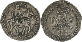 ITALIE - ITALY
Carmagnole, François de Saluces (1529-1537). Cornuto ND.
Argent - 4,68 g - 29 mm - 7 h
Provenance : Vente Rauch n°90, lot 2329.
Très ra...