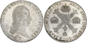 ITALIE - ITALY
Milan (duché de), François II d’Habsbourg-Lorraine (1792-1800). Crocione (Kronenthaler) 1793.
KM.239 ; Argent - 29,47 g - 40 mm - 12 h
...