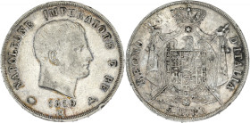 ITALIE - ITALY
Milan, royaume d’Italie, Napoléon Ier (1805-1814). 5 lire 1810, M, Milan.
KM.10.4 ; Argent - 24,60 g - 37 mm - 6 h
TB.