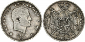 ITALIE - ITALY
Milan, royaume d’Italie, Napoléon Ier (1805-1814). 5 lire 1814, M, Milan.
KM.10.4 ; Argent - 24,74 g - 37 mm - 6 h
TB.