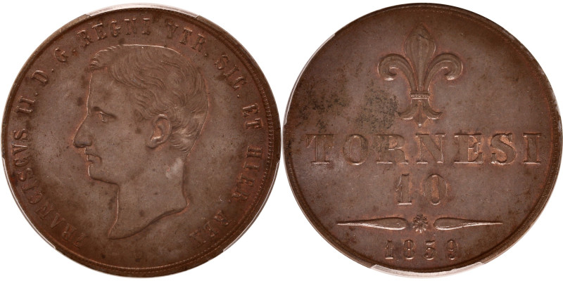 ITALIE - ITALY
Naples et Sicile, François II (1859-1869). 10 tornesi 1859.
KM.36...