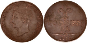 ITALIE - ITALY
Naples et Sicile, François II (1859-1869). 10 tornesi 1859.
KM.369 ; Cuivre - 37 mm - 6 h
PCGS MS63BN (46282696). 
Très belle qualité p...