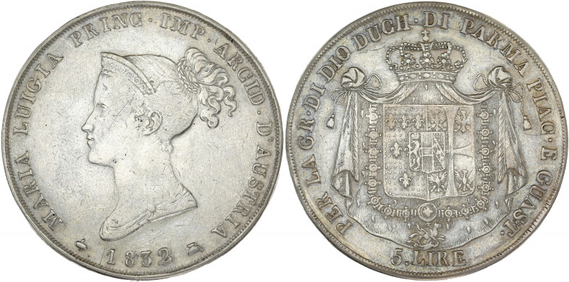 ITALIE - ITALY
Parme, Marie-Louise (1815-1847). 5 lire 1832, Milan.
KM.C#30 ; Ar...