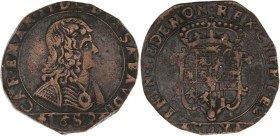 ITALIE - ITALY
Savoie, Charles Emmanuel II (1638-1675). 10 soldi 1652.
Cud.817b ; Billon - 8,94 g - 30,5 mm - 5 h
TB.