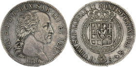 ITALIE - ITALY
Savoie-Sardaigne, Victor-Emmanuel Ier (1814-1821). 5 lire 1816, Tête d’aigle, Turin.
KM.113 ; Argent - 24,84 g - 37 mm - 6 h
Coup sur l...