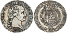 ITALIE - ITALY
Savoie-Sardaigne, Victor-Emmanuel Ier (1814-1821). 5 lire 1820, Tête d’aigle, Turin.
KM.113 ; Argent - 24,89 g - 37 mm - 6 h
TTB.