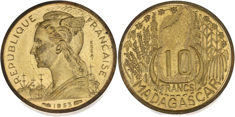 MADAGASCAR
République. Essai-piéfort de 10 francs 1953, Paris.
Lec.107 ; Bronze-...