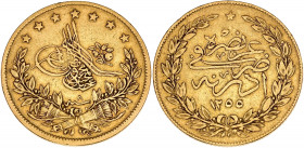 TURQUIE - TURKEY
Abdülmecid Ier ou Abdul Mejid (1839-1861). 100 kurush AH1255/8 (1847) Edirne.
Fr.120 ; Or - 7,13 g - 22 mm - 12 h
TTB.