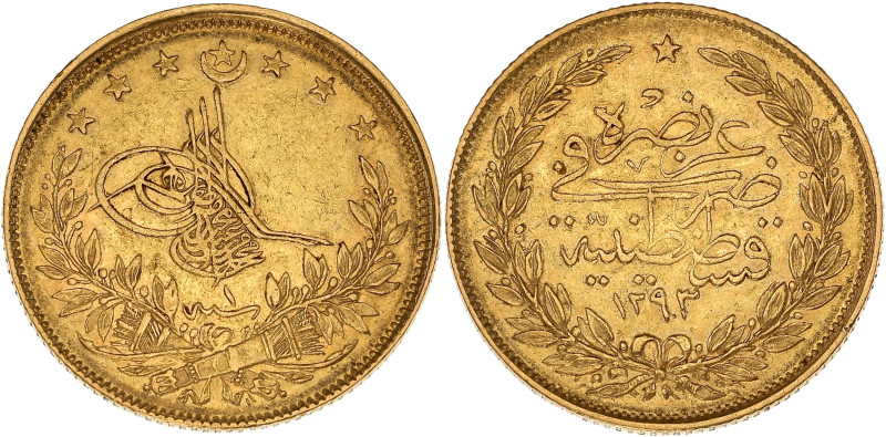 TURQUIE - TURKEY
Abdülhamid II (1876-1909). 100 kurush AH1293/1 (1876).
Fr.138 ;...