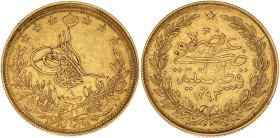 TURQUIE - TURKEY
Abdülhamid II (1876-1909). 100 kurush AH1293/1 (1876).
Fr.138 ; Or - 7,21 g - 22 mm - 12 h
TTB.