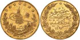 TURQUIE - TURKEY
Abdülhamid II (1876-1909). 100 kurush AH1293/29 (1904).
Fr.143 ; Or - 7,21 g - 22 mm - 12 h
Superbe.