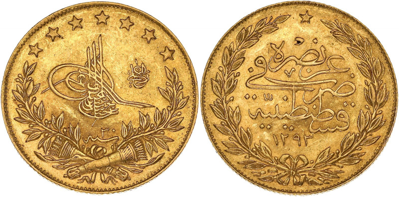 TURQUIE - TURKEY
Abdülhamid II (1876-1909). 100 kurush AH1293/30 (1905).
Fr.143 ...