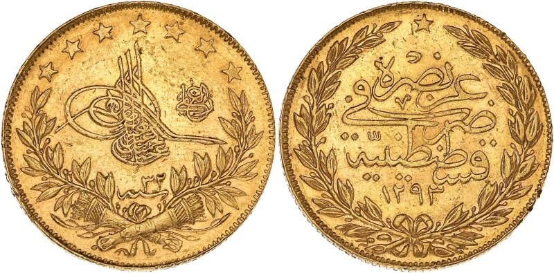 TURQUIE - TURKEY
Abdülhamid II (1876-1909). 100 kurush AH1293/32 (1907).
Fr.143 ...