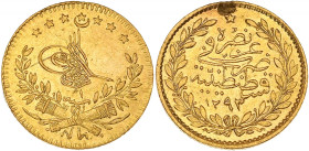 TURQUIE - TURKEY
Abdülhamid II (1876-1909). 25 kurush AH1293/1 (1876).
Fr.140 ; Or - 1,72 g - 15 mm - 12 h
TTB.