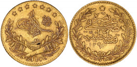TURQUIE - TURKEY
Abdülhamid II (1876-1909). 25 kurush AH1293/28 (1903).
Fr.145 ; Or - 1,76 g - 15 mm - 12 h
Beau TTB.