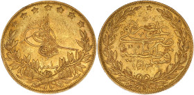 TURQUIE - TURKEY
Mehmed VI (1918-1922). 100 kurush AH1336/1 (1918).
Fr.186 ; Or - 7,13 g - 22 mm - 12 h
Superbe.