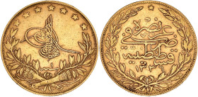 TURQUIE - TURKEY
Mehmed VI (1918-1922). 100 kurush AH1336/1 (1918).
Fr.186 ; Or - 7,12 g - 22 mm - 12 h
TTB.