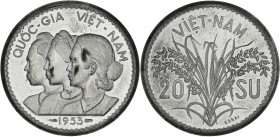 VIÊT-NAM - VIETNAM
République (1949-1955). Essai-piéfort de 20 su 1953, Paris.
Lec.10 ; Aluminium - 4,51 g - 27 mm - 12 h
Frappé à 104 exemplaires. Su...