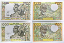 AFRIQUE DE L’OUEST (ÉTATS DE L’) - WEST AFRICAN STATES
Lot (2) - 1000 francs avec lettre C (Burkina Faso) et lettre K (Sénégal) ND (1978).
P.303Cn - P...