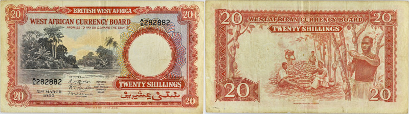 AFRIQUE OCCIDENTALE BRITANNIQUE - BRITISH WEST AFRICA
20 shillings 31 mars 1953....