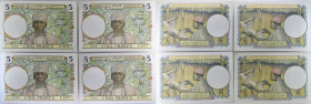 AFRIQUE OCCIDENTALE FRANÇAISE - FRENCH WEST AFRICA
Lot (4) - 5 francs type "bleu foncé" avec numéros consécutifs 10-3-1938.
P.21.
Lot (4) - 5 francs t...