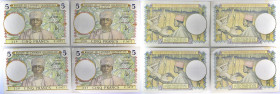 AFRIQUE OCCIDENTALE FRANÇAISE - FRENCH WEST AFRICA
Lot (4) - 5 francs type "bleu foncé" avec numéros consécutifs 10-3-1938.
P.21.
Lot (4) - 5 francs t...