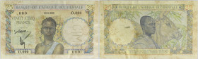 AFRIQUE OCCIDENTALE FRANÇAISE - FRENCH WEST AFRICA
25 francs SPECIMEN ND (1943).
P.38s - K.186.
Alphabet O.000 - numéro 000 avec une perforation SPECI...