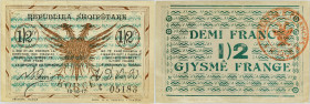 ALBANIE - ALBANIA
1/2 franc 10-10-1917.
P.S145a.
Alphabet C - numéro 05183, avec tampon rouge au verso. Ce type est recherché et rarement vu lors de v...