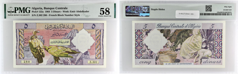 ALGÉRIE - ALGERIA
5 dinars type “vautour-aigle” 1-1-1964.
P.122a.
Alphabet Z.302...