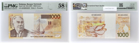 BELGIQUE - BELGIUM
1000 francs 1997.
P.150.
numéro 62100042923.
PMG 58 EPQ Choice About Unc (1916392-081). 
Magnifique exemplaire avec un pli visible ...
