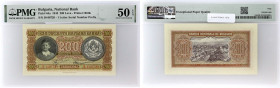 BULGARIE - BULGARIA
200 leva 1943.
P.64a.
Alphabet D - numéro 446729.
PMG 50 EPQ About Uncirculated (1916391-002). 
Magnifique exemplaire. SUP+.