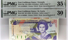 CARAÏBES - CARIBBEAN
Lot (2) - 50 dollars 1993/1994.
P.29l - P.34g.
Alphabet A - numéro 148969L et Alphabet A - numéro 543062G.
PMG 30 Very Fine / PMG...