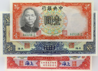CHINE - CHINA
Lot (3) - 10 yuan, 10 dollars et 1 yuan 1914/1936.
P.118q - P.197e - P.212c.
Lot (3) - billets chinois dont : 1 yuan avec alphabet J/H -...