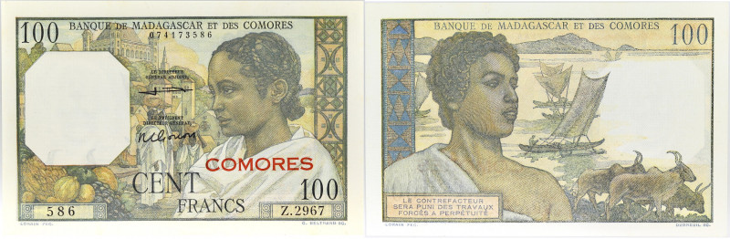 COMORES - COMOROS
100 francs type “Comores” surchargé en rouge ND (1963).
P.3b.
...