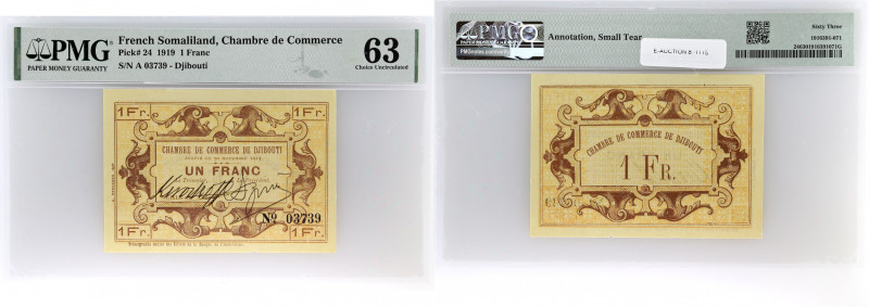 DJIBOUTI
1 franc petit numéro 30 novembre 1919.
P.24.
Série A - numéro 03739, av...