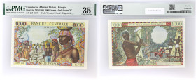 ÉTATS DE L’AFRIQUE ÉQUATORIALE - EQUATORIAL AFRICAN STATES
1000 francs - lettre C (Congo) ND (1963).
P.5c.
Alphabet E.7 C - numéro 79970, avec la lett...