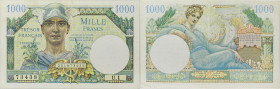 FRANCE
1000 francs type “Trésor français” ND (1947).
P.M10 - VF.33.01.
Alphabet U.1 - numéro 73438, type recherché surtout dans les états de conservat...