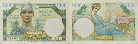 FRANCE
1000 francs type “Trésor français” ND (1947).
P.M10 - VF.33.01.
Alphabet B.3 - numéro 24660.
Joli avec un petit manque en marge inférieure. TB....