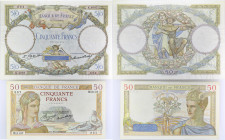 FRANCE
Lot (2) - 50 francs type 1927 “Luc-Olivier Merson” et 50 francs type 1934 “Cérès” 1929/1936.
P.77a - F.15.03 / P.81 - F.17.31.
Lot (2) - billet...