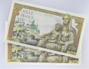 FRANCE
Lot (2) - 1000 francs type 1942 “Déméter” 17-6-1943.
P.102 - F.40.03.
Lot (2) - billets 1000 francs Déesse Déméter avec numéros presque consécu...
