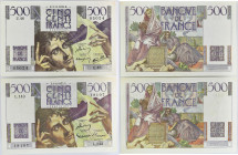 FRANCE
Lot (2) - 500 francs type 1945 “Chateaubriand” 1945/1953.
P.129a - F.34.04 et 
P.129c - F.34.12.
Alphabet U.46 - numéro 05024 et L.143 - numéro...