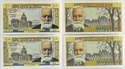 FRANCE
Lot (2) - 5 nouveaux francs type 1959 “Victor Hugo” 5-3-1959.
P.141 - F.56.01.
Lot (2) - 5 nouveaux francs avec : alphabet O.4 - numéro 08891 e...