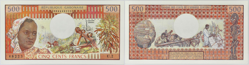 GABON
500 francs ND (1974).
P.2a.
Alphabet U.2 - numéro 48223, le papier a son g...